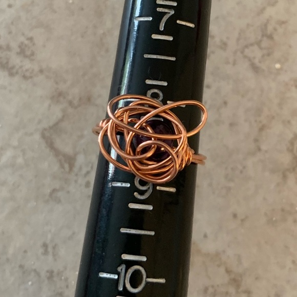 Abstract Handcrafted Amethyst Copper Ring (US Ring Size 8.5) - Picture 5 of 5